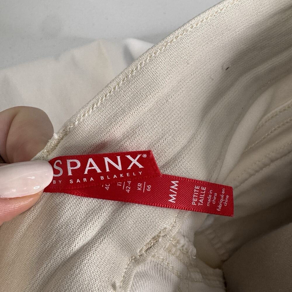 SPANX Stretch Twill Crop Wide Leg Pants Womens M Petite White Coastal Nautical - Picture 6 of 11